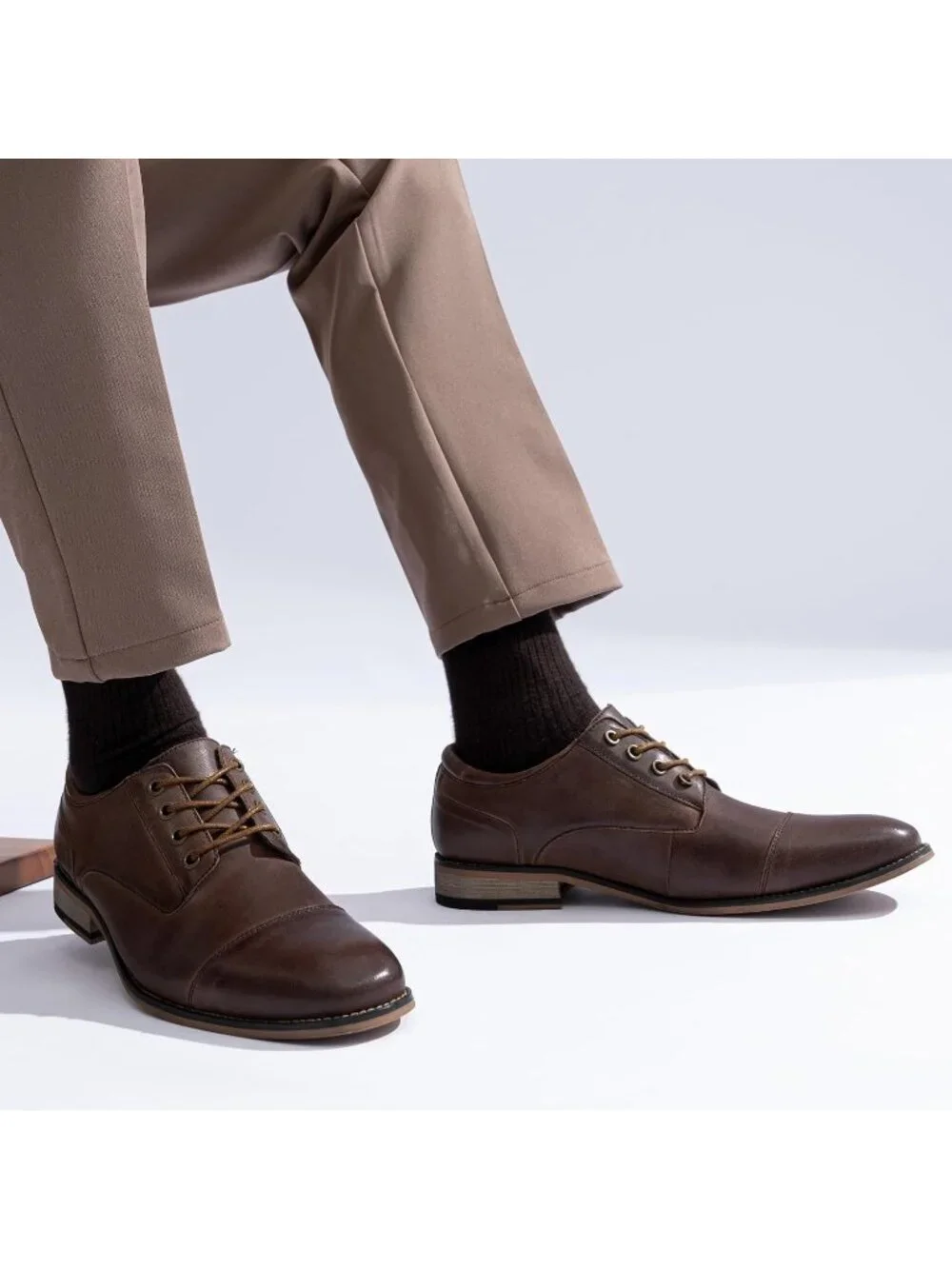Men's Dark Brown Leather Retro Plain Formal Dress Oxford Derby Shoes Causal